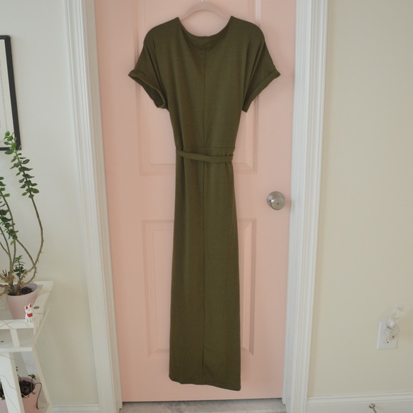 NWT! Olive Green Faux Wrap Slit Maxi Dress - Picture 8 of 9